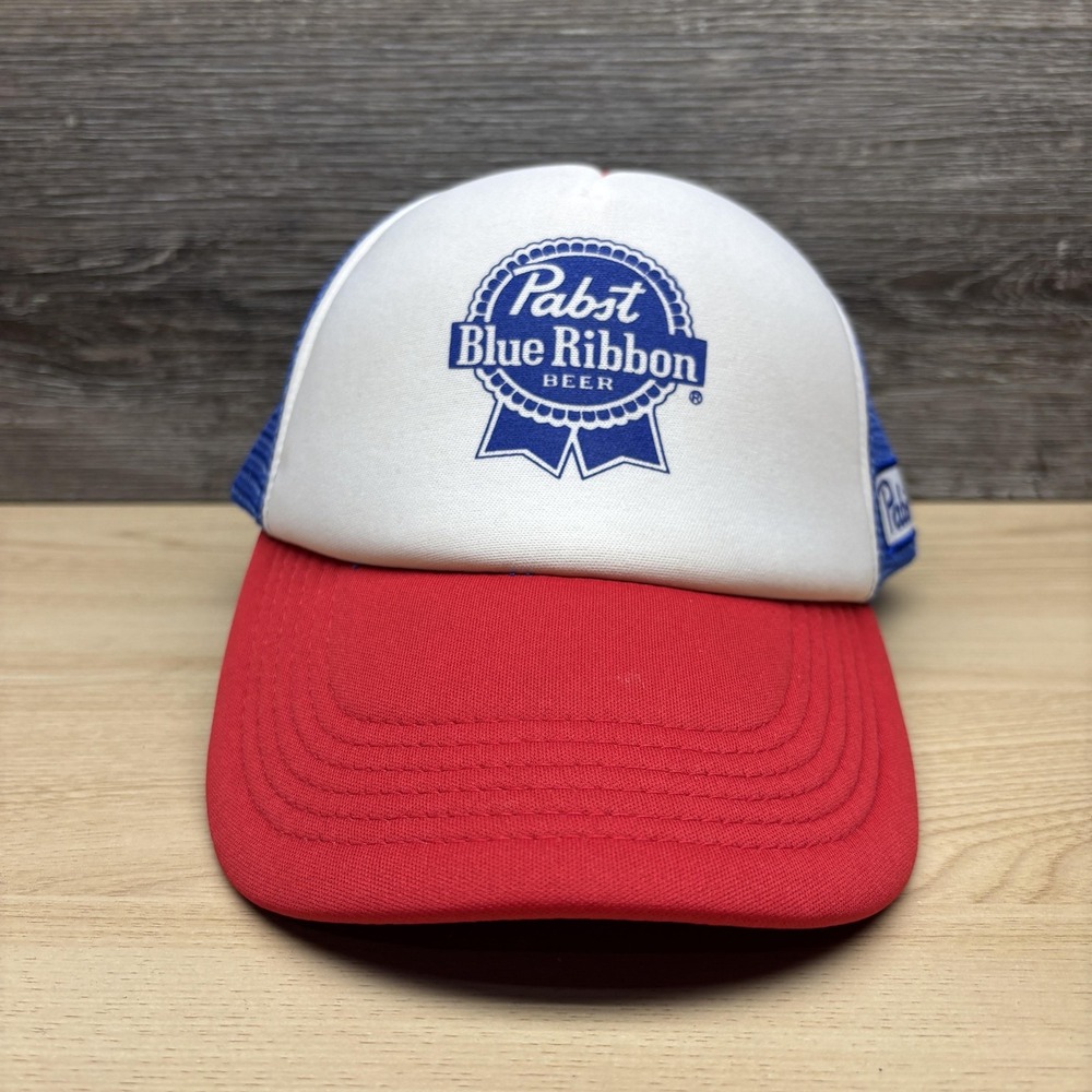 Pabst Blue Ribbon Hat Cap Snap Back Mens Red White Blue Trucker Mesh Foam Front